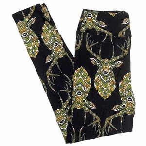 NWT OS black Lularoe leggings with deer heads!